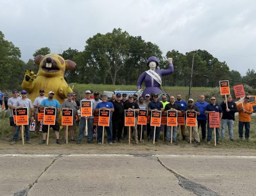 Roofers, Michigan Building Trades Protest Stellantis Job